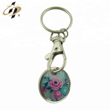 Promotional round metal silver trolley token key chains with print logo